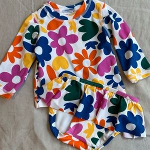 Hanna Andersson Floral Swim Suit Two Piece Rash Guard